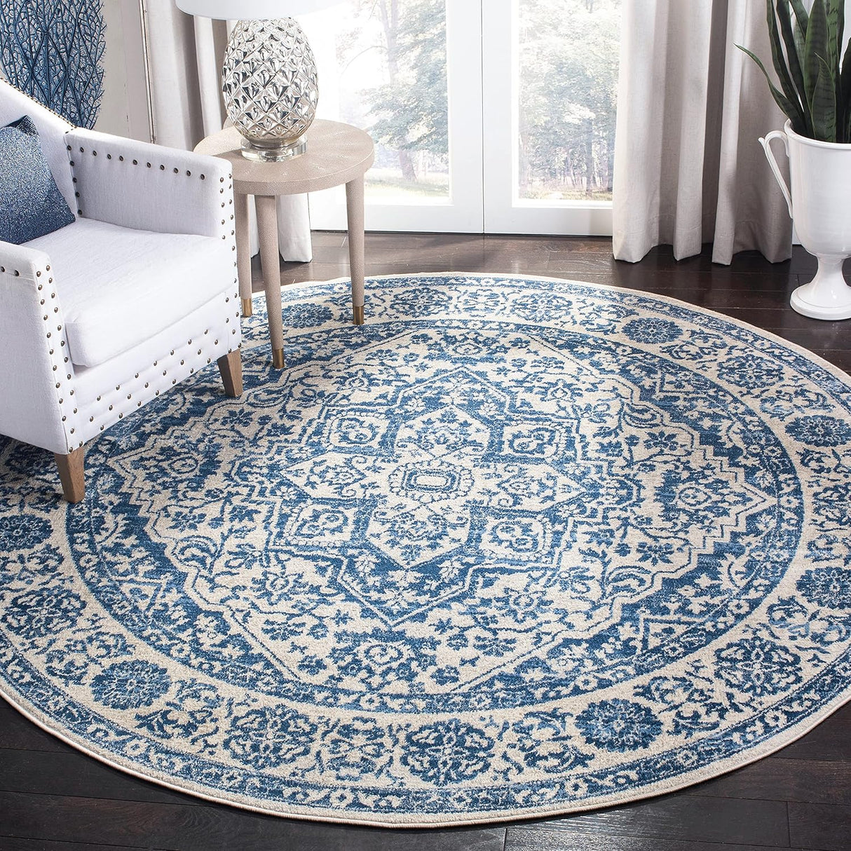 Alfombra Redonda Distressed 5' para Comedor y Sala BNT832M