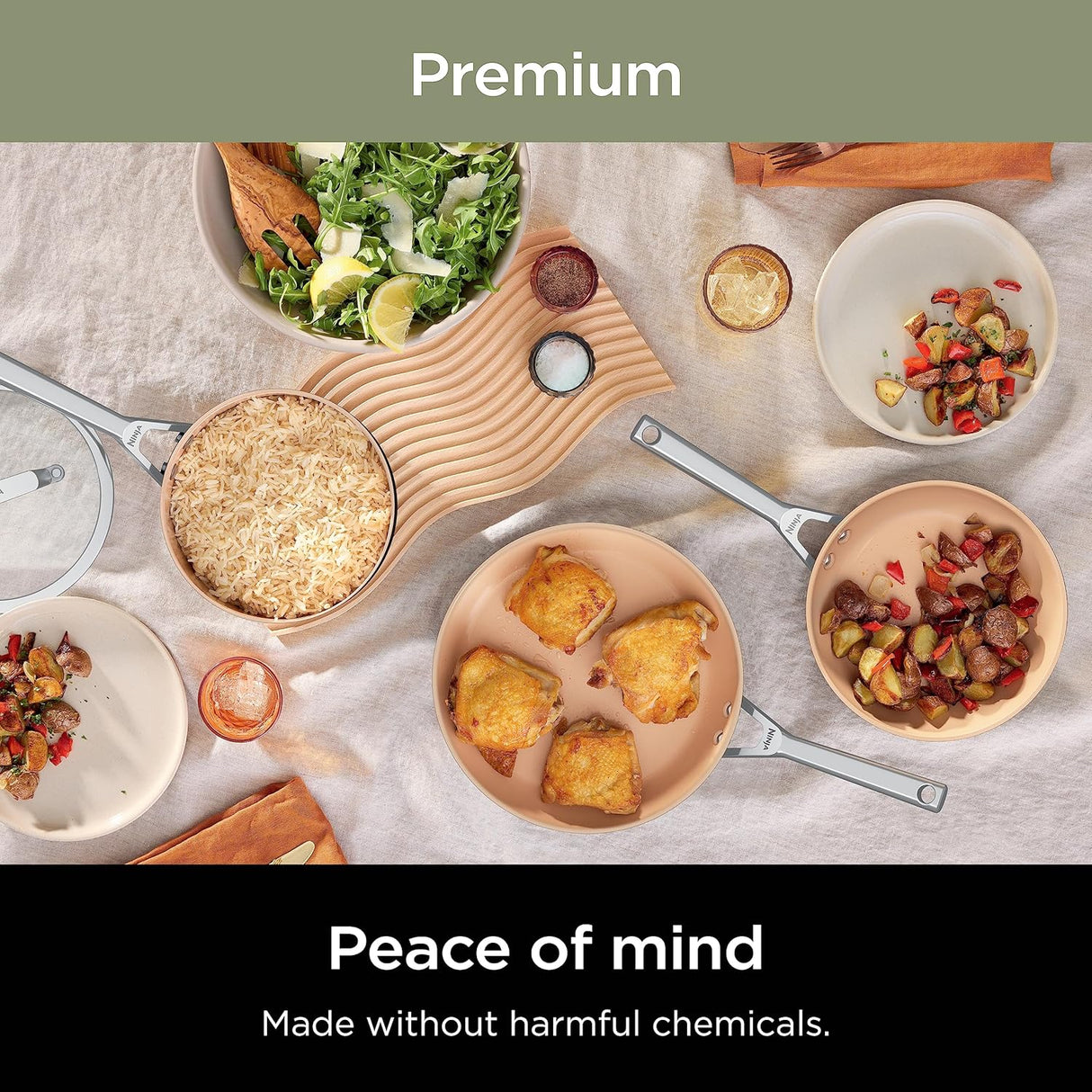 Juego de Ollas y Sartenes Ninja, Cerámica Antiadherente, CW99009