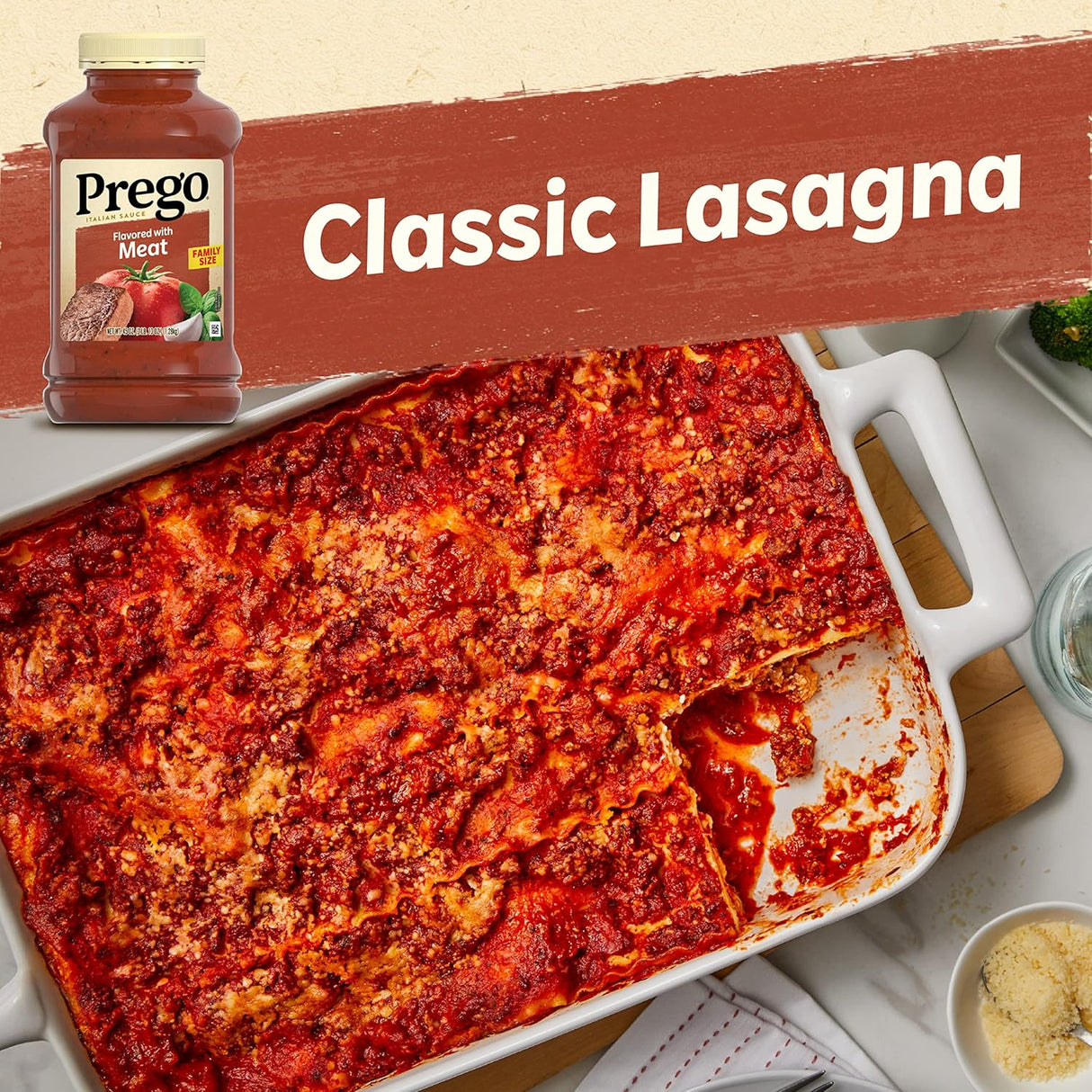 Prego Salsa italiana de pasta de tomate saborizada con carne, tarro de 45 onzas (caja de 6)