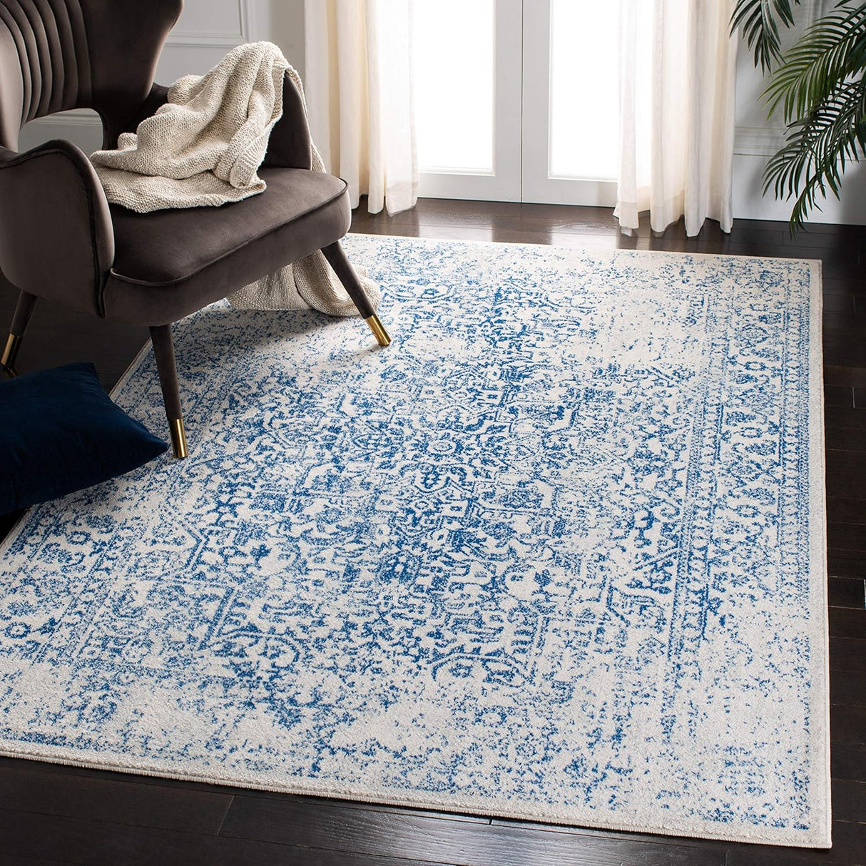 Alfombra Oriental Distressed No Desprende para Sala o Dormitorio EVK256N