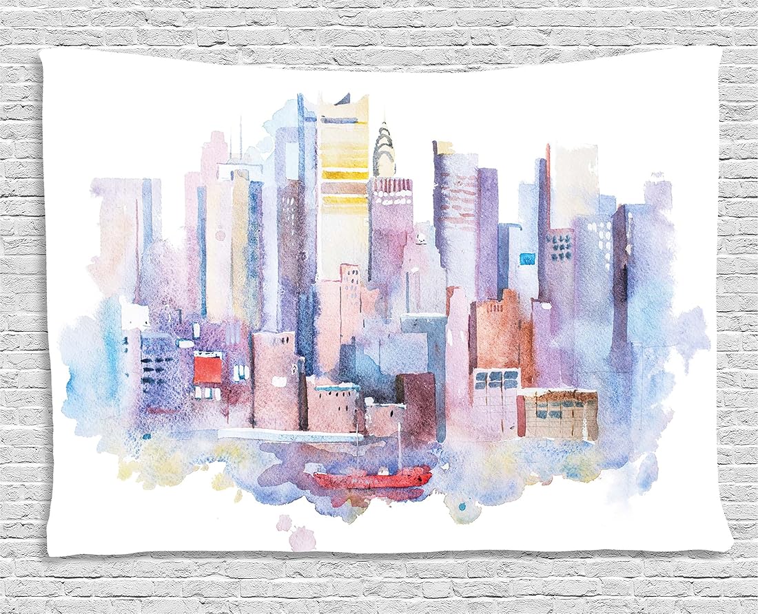 Acuarela Nueva York Vista de Manhattan con efectos nebulosos