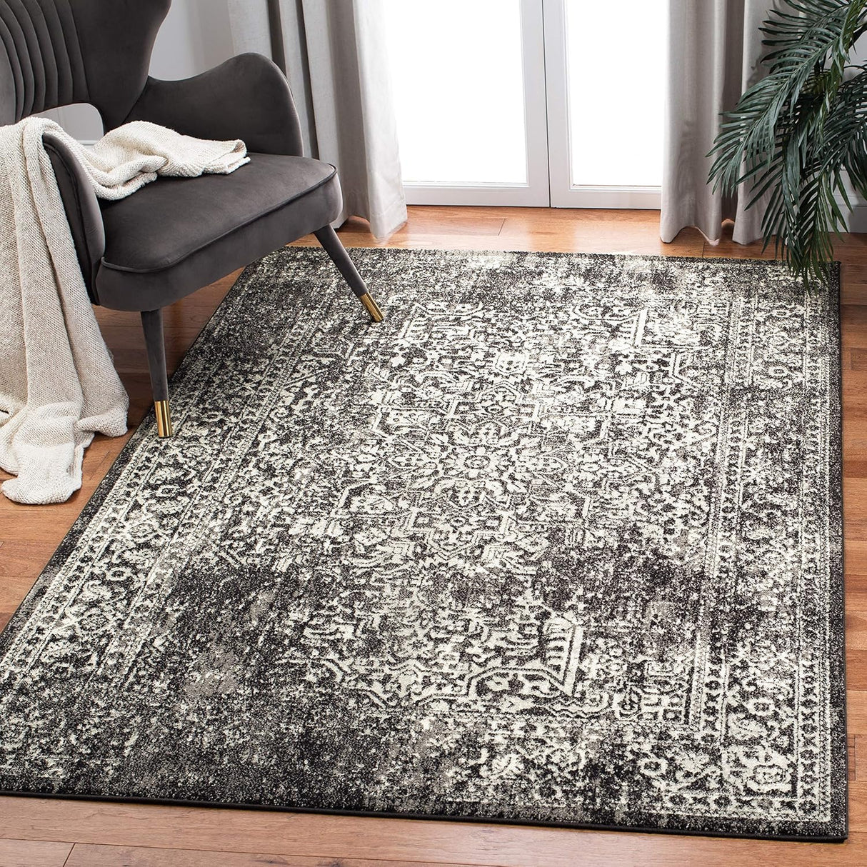 Alfombra de área, diseño oriental desgastado, modelo EVK256R