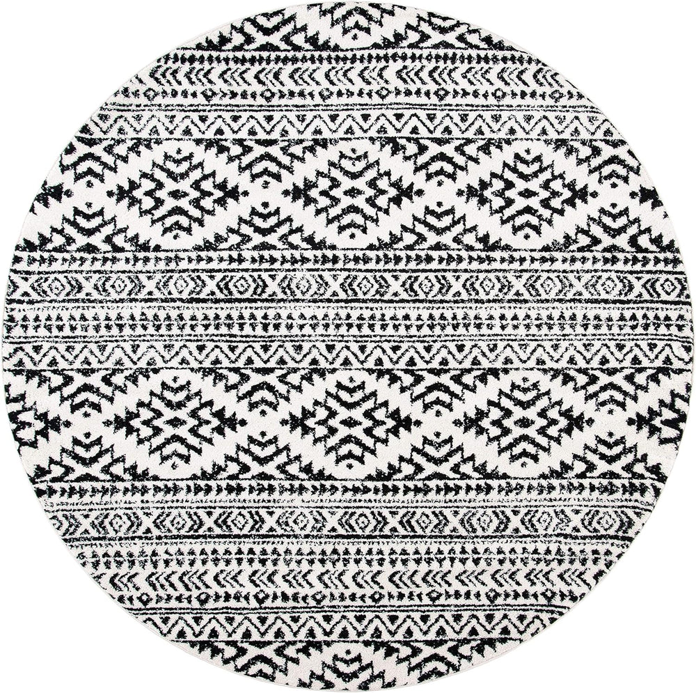 Alfombra Redonda Tulum - Diseño Tribal Boho, Fácil Cuidado, TUL272B