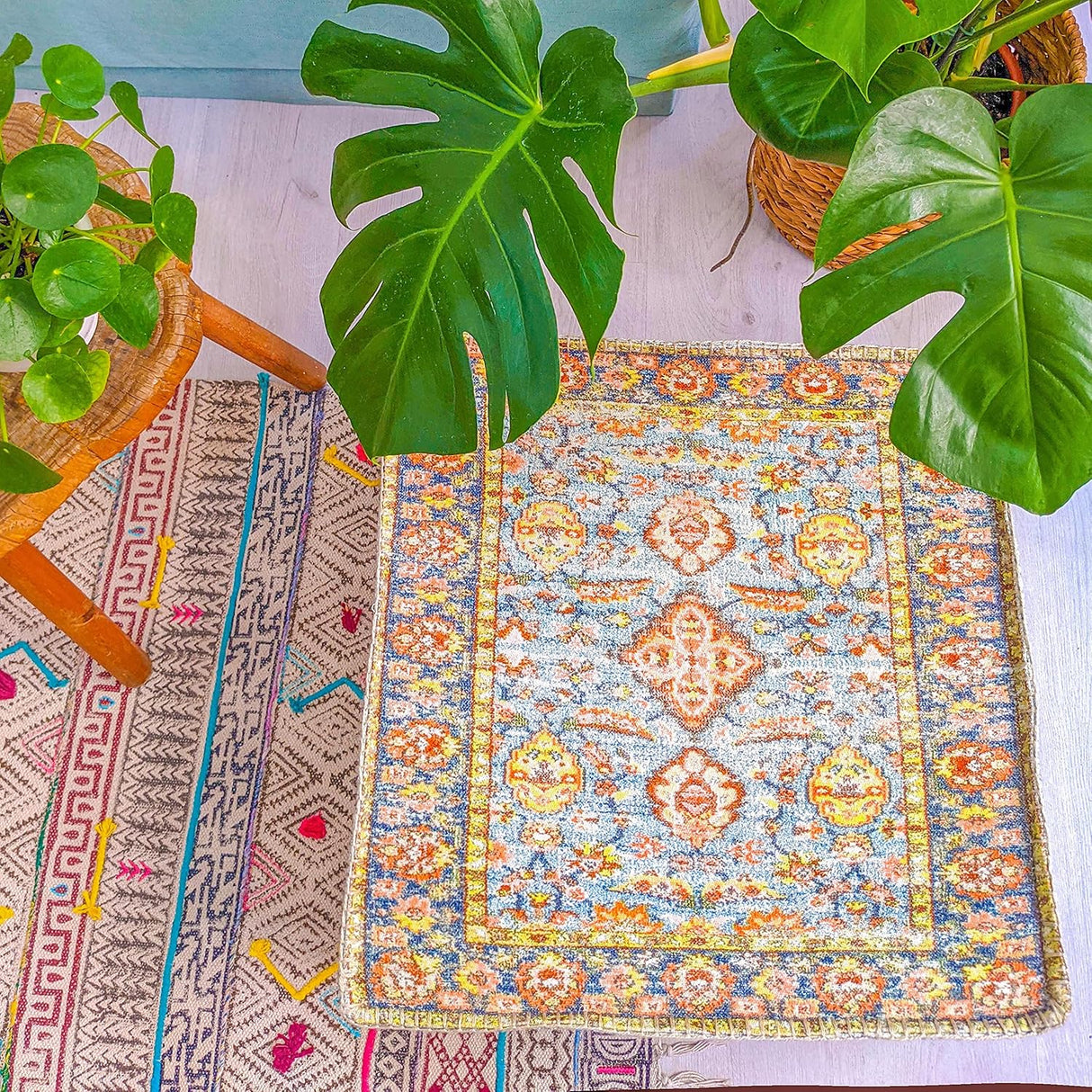 Mandala Life ART Funda de cojín de suelo con decoración bohemia verde azulado, 24 x 8 pulgadas, puf cuadrado marroquí, otomano de algodón estampado