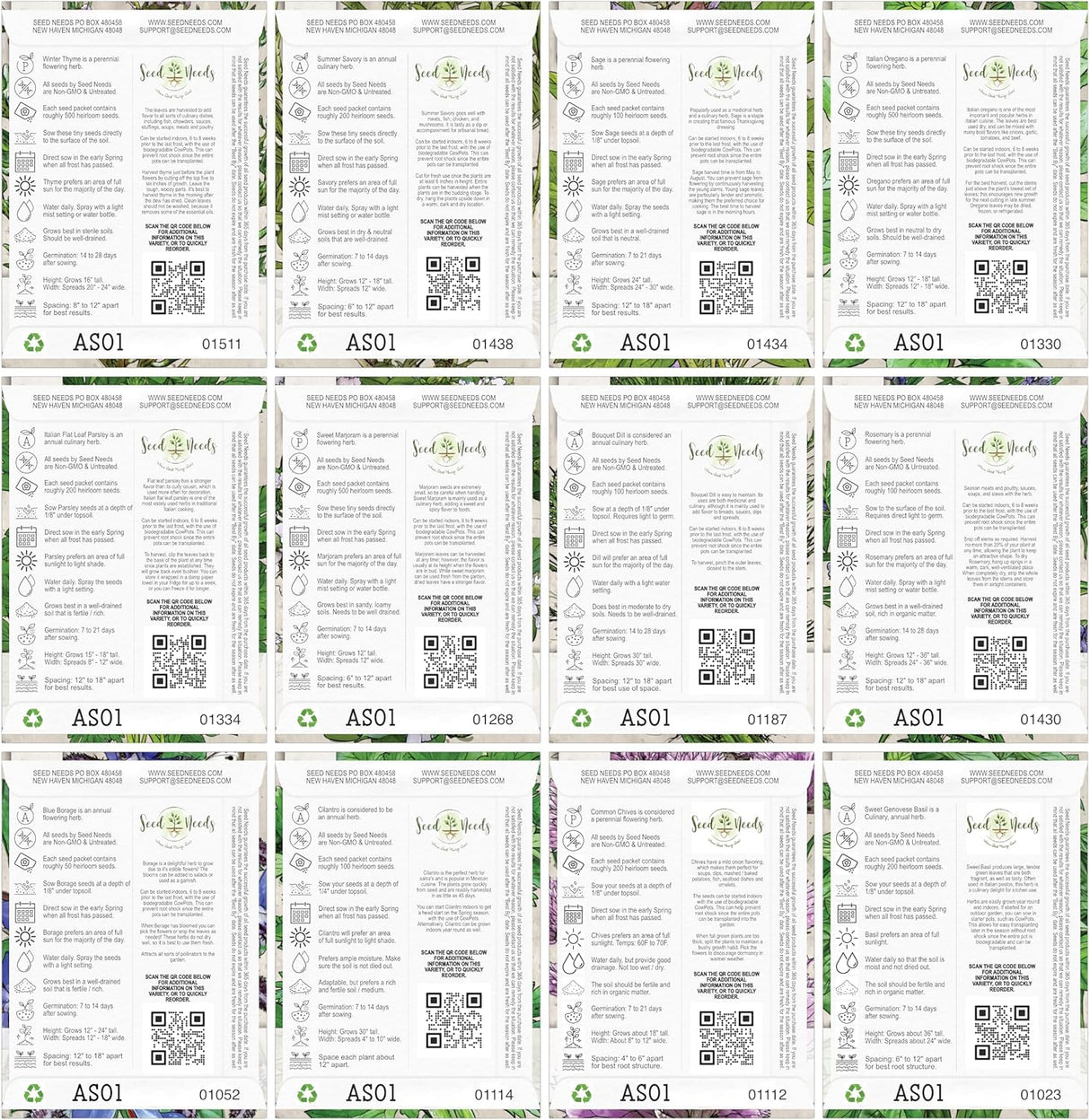 Paquete de Semillas de Hierbas, Seed Needs, 12 variedades orgánicas