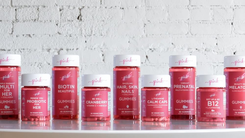 Biotina rosa hermosa para mujer | 60 gomitas de sabor a frutas naturales | Mezcla de ingredientes embelleciendo sin OMG y sin gluten | Creada por mujeres para mujeres