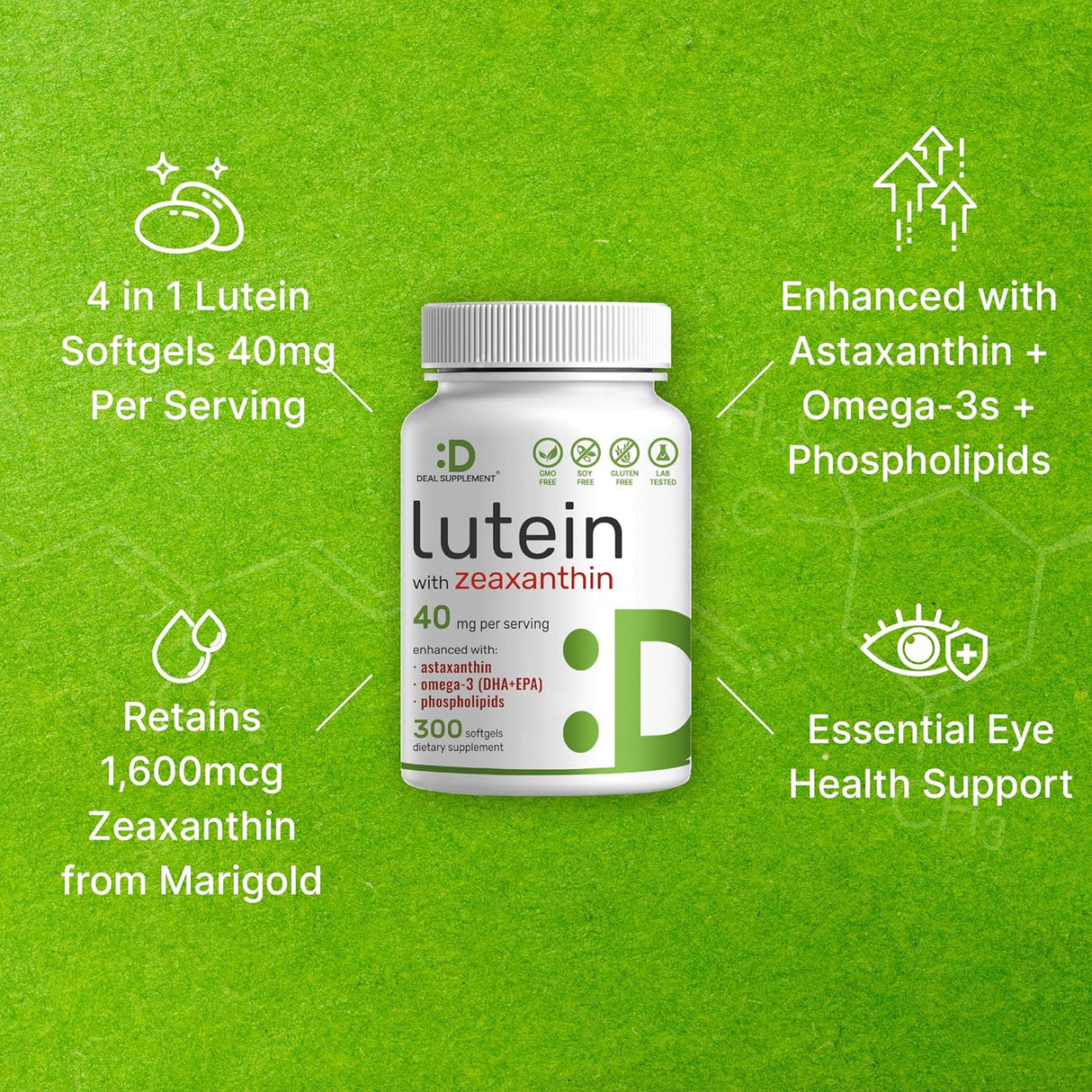 Suplemento de luteína y zeaxantina 40 mg por porción 300un