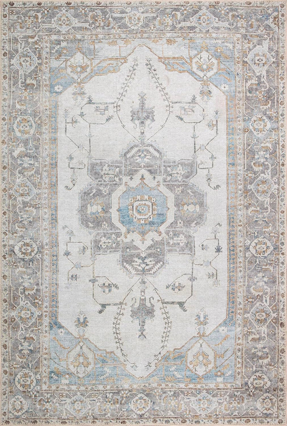 Alfombra Lavable 3x5 Adiva con Antideslizante, Vintage, 3'x5