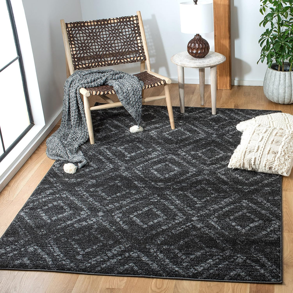 Alfombra de área moderna, diseño diamante, fácil cuidado, ADR131F