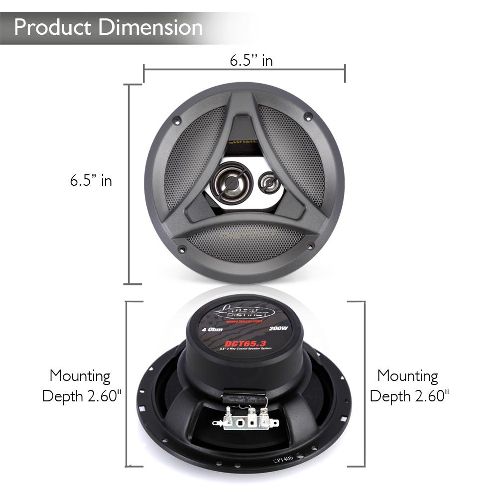 Parlante o Altavoz universal de 3 vías negro LANZAR DCT65.3