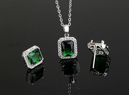 Conjunto Con Cristales De Circonita Verde Esmeralda Simulada