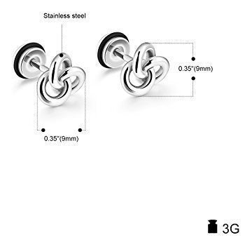 pares de pendientes de tuerca con nudo de acero inoxidable