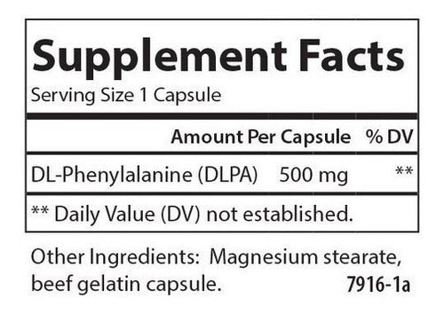 DLPA DL-fenilalanina, 500 mg - 60 Cápsulas