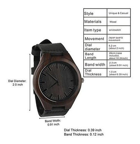 Reloj de pulsera de madera de cuarzo analógico para Hombres