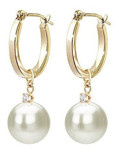 Aretes colgantes de oro de 14 quilates con perlas