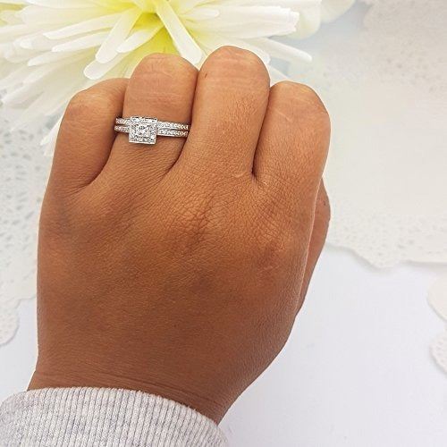 Juego De Compromiso De Anillo De Novia Nupcial Halo De 0,50