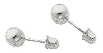 Pendientes De Bola De Oro Blanco De 5 K De 14 K Con Tornillo