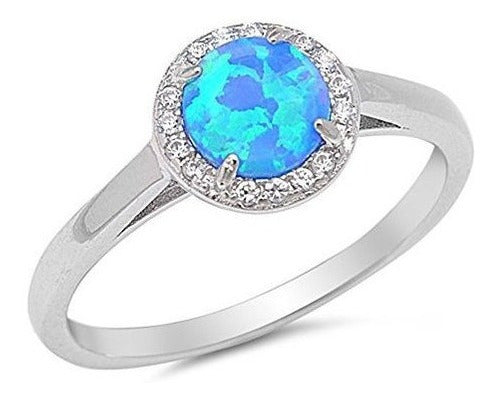Redondo Azul Ópalo Simulado Hermoso Anillo De Halo Nuevo
