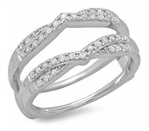 14k Oro Blanco Diamante Redondo Banda