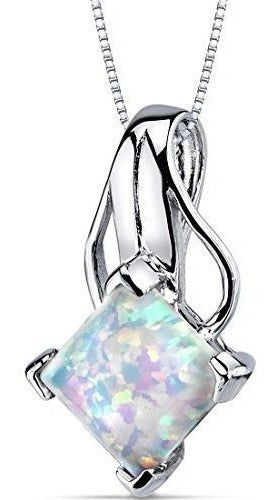 Collar Colgante De Ópalo Creado Corte De Princesa De Plata