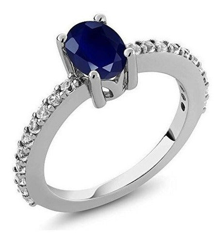Anillo De Zafiro Azul Oval De 1,32 Ct Y Zafiro Blanco De Ley