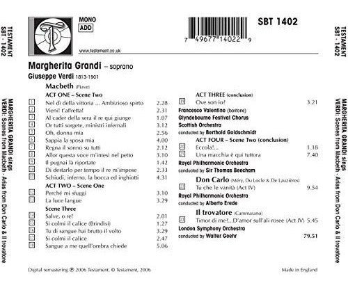 Verdi Opera Arias De Macbeth Don Carlo Y Ii Trovatore cd
