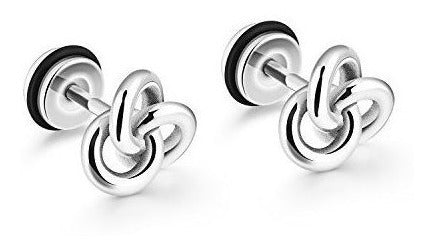 pares de pendientes de tuerca con nudo de acero inoxidable