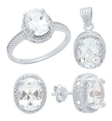 Anillo De Compromiso, Colgante Y Colgante De Halo De Plata