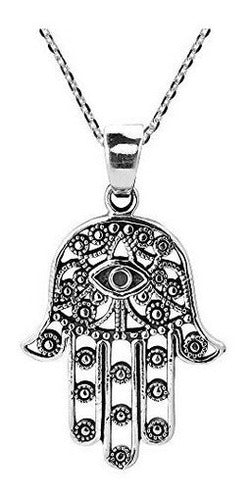 Collar de plata esterlina Mano de Fátima con mal de ojo