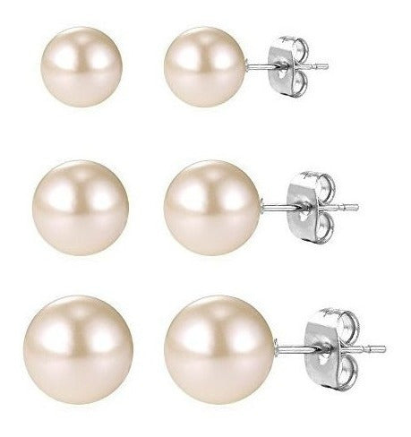 Mujeres Moda Perla Stud Pendientes Set Acero Quirúrgico