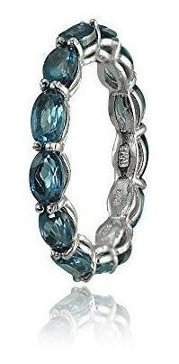 Anillo De Plata Esterlina Con Topacio Azul - 5x3 mm