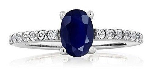 Anillo De Zafiro Azul Oval De 1,32 Ct Y Zafiro Blanco De Ley