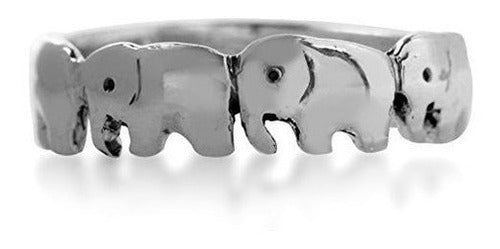 Anillo De Viaje De Elefante De Plata Esterlina 925 Con