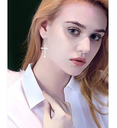 S925 Joyas De Plata Esterlina Pendientes Colgantes Cruzados