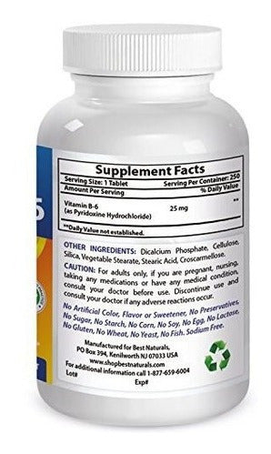 Vitamina B-6 Tabletas De 25 Mg 250 Unidades