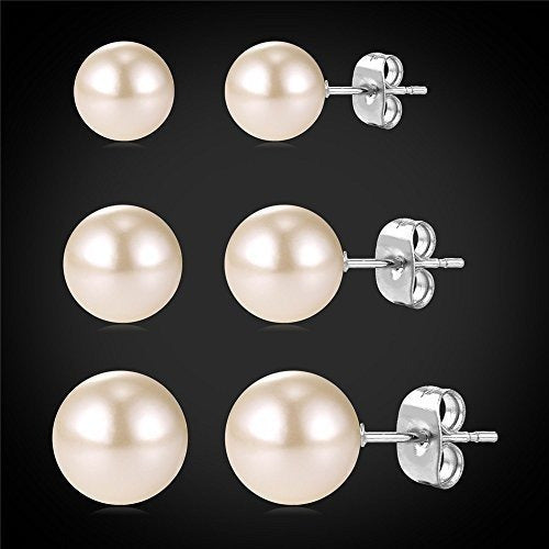 Mujeres Moda Perla Stud Pendientes Set Acero Quirúrgico