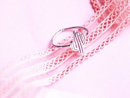 Anillo Abierto De Plata De Ley 925 Con Plantas De Cactus