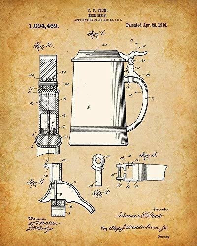 Impresiones de arte originales de patente de cerveza