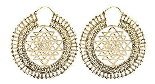 Pendientes grandes tribales de latón dorado para mujer