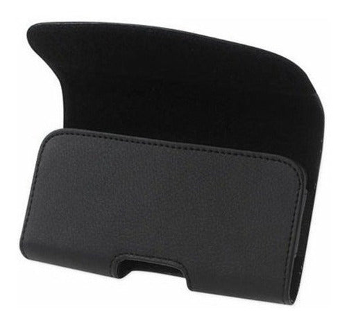 Funda De Cuero Negra Horizontal Con Clips