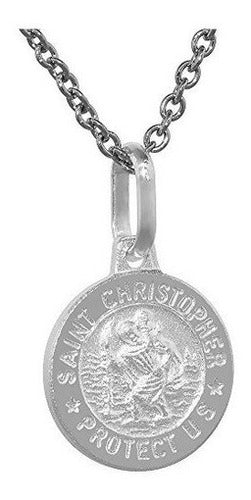 Delicado collar de medalla de San Cristóbal de Plata de Ley