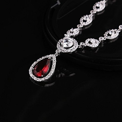 Set Collar + Pendientes bañado en plata con Rubi Rojo