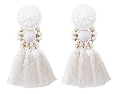 Pendiente Colgante Con Forma De Flecos Y Cuentas Bohemias De