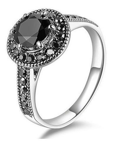 Mytys Vintage Jewelry Fashion Silver Ring Para Mujeres Negro