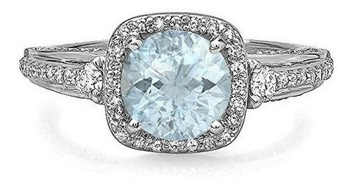 Anillo De Compromiso De Halo De Oro Blanco De 14k