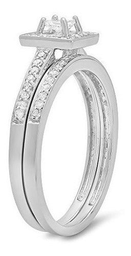 Juego De Compromiso De Anillo De Novia Nupcial Halo De 0,50
