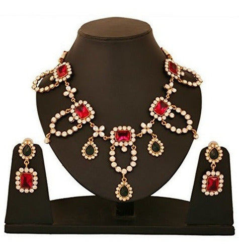 Collar y Pendientes de Joyas en Tono Dorado para Mujer