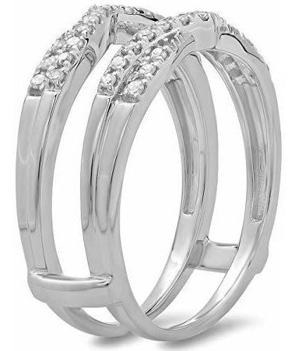 14k Oro Blanco Diamante Redondo Banda