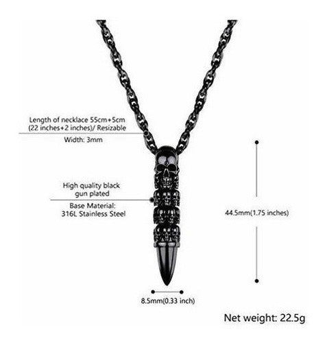 Prosteel Skull Bullet Charm Collar Esqueleto Colgante,