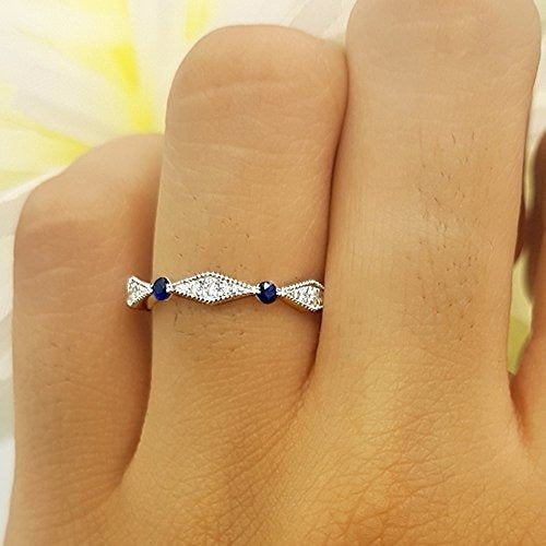 Anillo 10k Oro Blanco con Zafiro Azul para damas